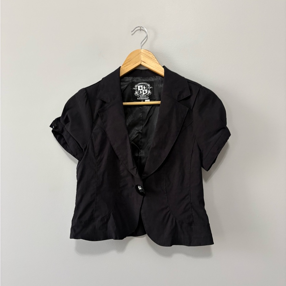 Y2K Juniors Black Short Sleeve Cropped Goth Blazer